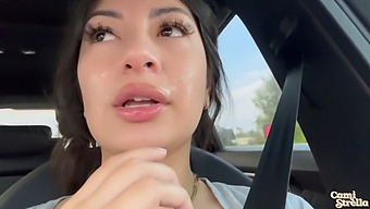 Public Humiliation: Latina Woman Caught Driving With Facial Cum