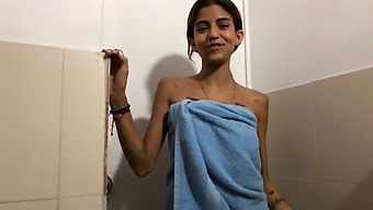Young Latina Stepsister Discovers Solo Pleasure In Her Bathroom And Eagerly Receives A Facial Finish