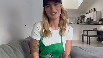 Big Natural Tits And A Big Butt Get Nailed By A Barista In A Homemade Video.